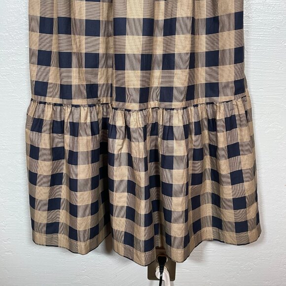 Summersalt Women XS Black Brown Buffalo Check Tiered Midi Dress Cotton Cottage - Picture 6 of 9
